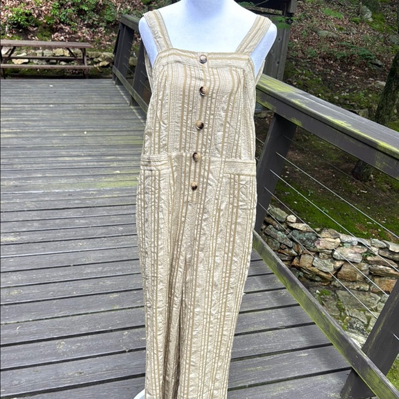 Hem & Thread Pants - Hem & Thread Tan Striped Jumpsuit